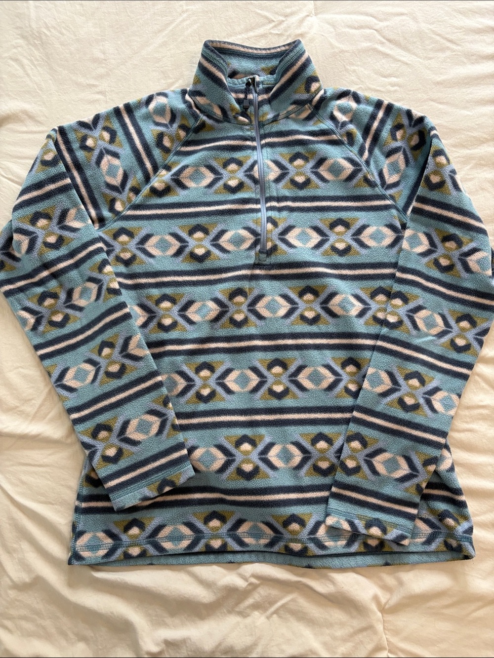 Eddie Bauer Blue Patterned Quarter-Zip Sweater